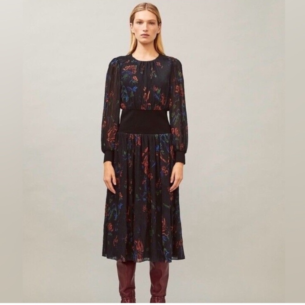 Tory Burch Black Floral Long Sleeve Dress size eight (8)